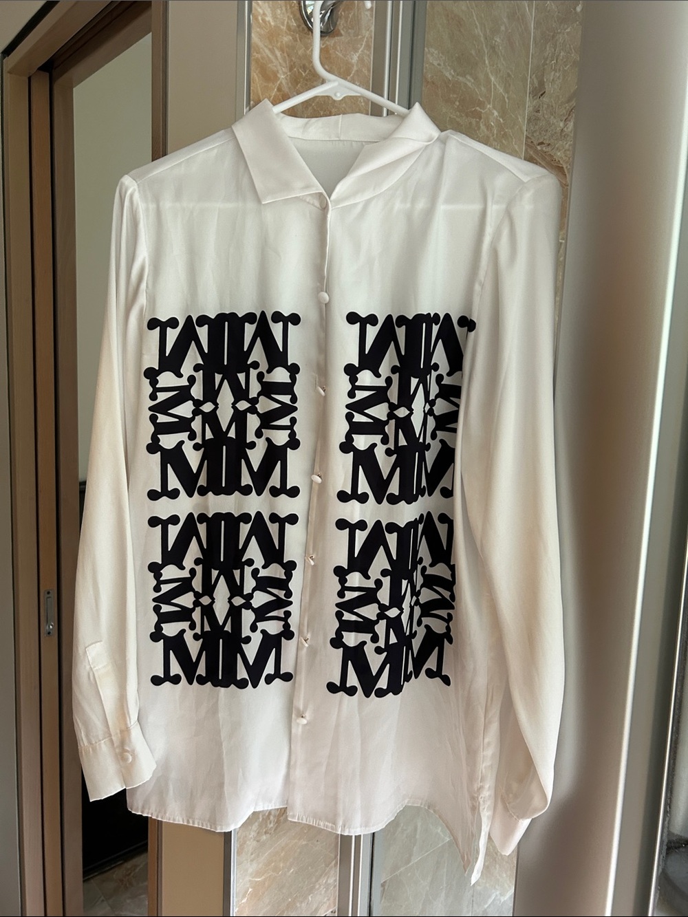 White Button-Down Shirt with Black Graphic Panels